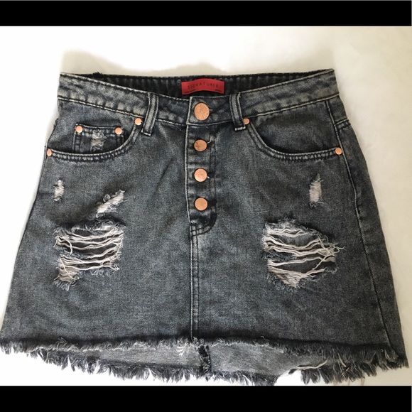 Signature8 Dresses & Skirts - Distressed Grey Denim with rose gold buttons